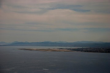 View of the Cote d'Azur Airport (NCE) in Nice from the nearby hills on the French Riviera