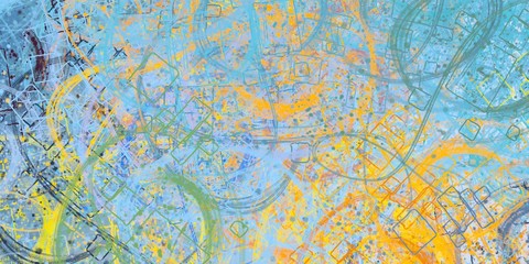 Handmade surreal abstract pattern. Modern artistic canvas. 2d illustration. Texture backdrop painting.