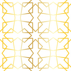 8 (and 4) Fold Golden Islamic Geometric Pattern Seamless Repeat Vector Pattern Swatch.  Triangle and Polygon Line Pattern.  Gold lines on white background. Arab, Muslim, Ramadan, Moroccan.