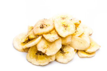 dried banana slices isolated on white background