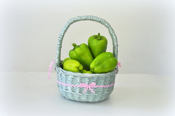 Large Peppers green in basket
