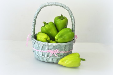 Large Peppers green in basket