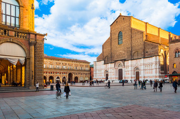 San Petronio church in the Piazza Maggiore in Bologna, Italy - obrazy, fototapety, plakaty