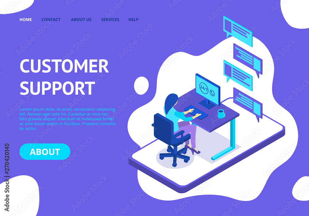 Canvas Prints Customer Support Concept Landing Web Page Template. Vector