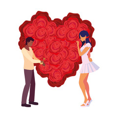 couple romantic flowers shape heart love