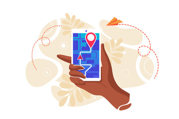 Gps system, cartography display, location on the city map, navigation in the smartphone and tablet, the path is paved to the car