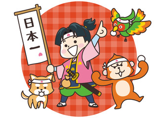 桃太郎とお供の犬・猿・雉