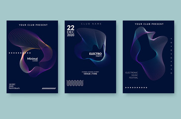 Electronic music festival poster with abstract gradient lines. Vector template design for flyer, presentation, brochure