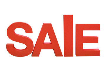 Sale inscription in foam letters on white isolated background