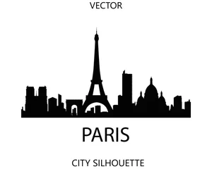 Poster Paris skyline silhouette vector of famous places © Stepan