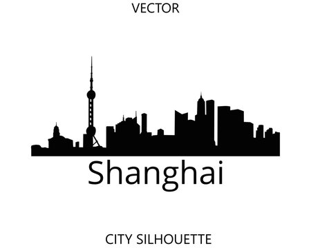 Shanghai skyline silhouette vector of famous places