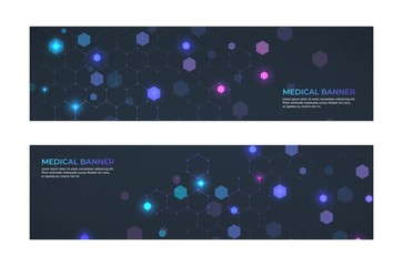 Medical banner concept. Medicine service and ambulance emergency abstract banners. Vector web patterns technologies innovation abstract mosaic style molecule structure