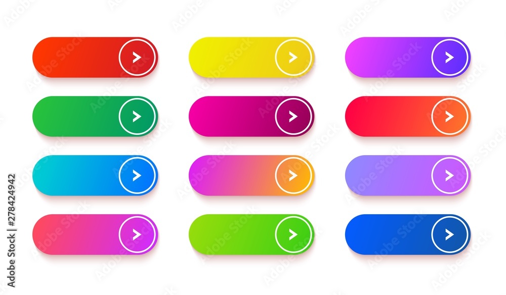Leinwandbilder Gradient empty button. Colored vector rectangle web elements set. Long shiny buttons red, orange, green for panel ui and calls