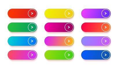 Gradient empty button. Colored vector rectangle web elements set. Long shiny buttons red, orange, green for panel ui and calls