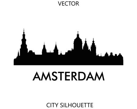 Amsterdam skyline silhouette vector of famous places