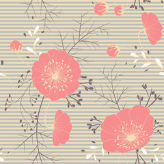 Floral background. Seamless pattern. Wild flowers. Leaves. Buds.