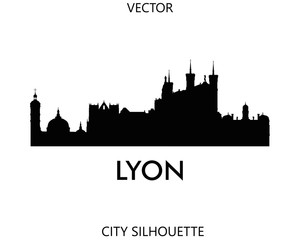 Lyon skyline silhouette vector of famous places - obrazy, fototapety, plakaty