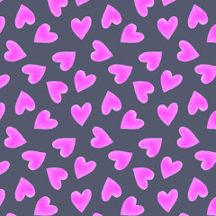 Hand drawn watercolor hearts silhouettes cute trendy seamless pattern