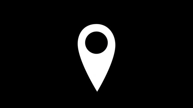 A white location pin appears on a black background. ANIMATION.