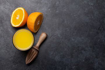 Fresh orange juice and oranges