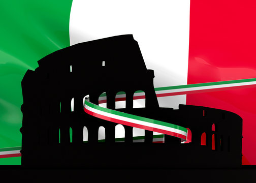 Colosseum And Italy Flag - 3D