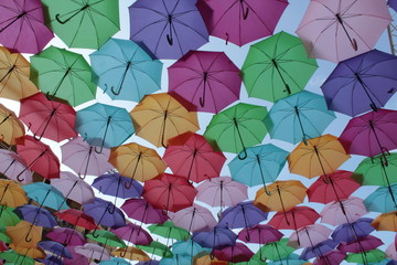 Fototapeta na wymiar Umbrellas conversation