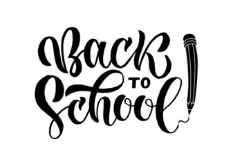 Hand sketched Back to school typography lettering poster with pencil. Modern calligraphy. Black sign isolated on white background. Vector illustration.