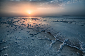 Salt lake Karum at the sunset in Ethiopia 