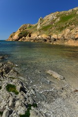 Le Pulec, Jersey, U.K. Picturesque rugged cliff and beach.