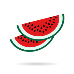Watermelon slices icon on white background. Vector fruit illustration with flat design.