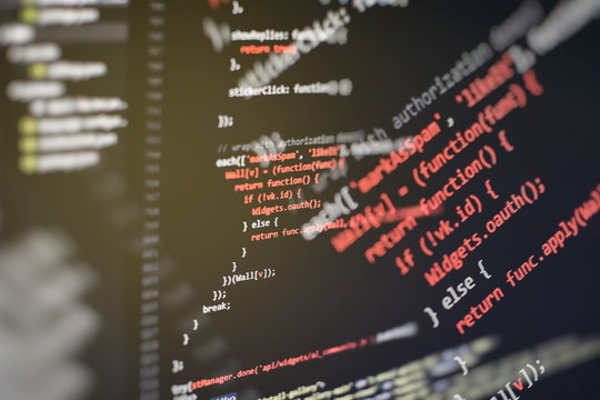Big data storage and cloud computing representation. Programming . Developer working on web sites codes in office.