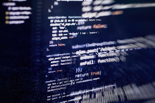 Big data storage and cloud computing representation. Programming . Developer working on web sites codes in office.