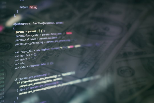Web programming functions on laptop on laptop. IT business. Python code computer screen. Mobile application design Concept.