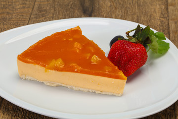 Cheesecake with apricot served strawberry