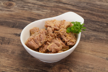 Canned tuna fish in the bowl