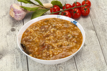 Caucasian Kharcho soup with beef meat