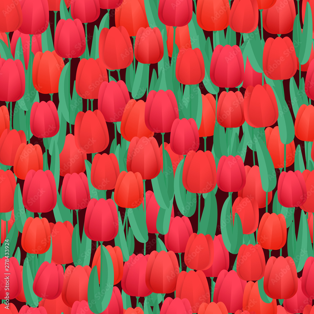 Poster red tulips seamless background. vector abstract background