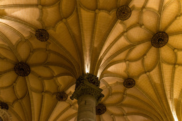 Architecture detail inside the Lonja of Zaragoza, built in 16th century in Renaissance style,...