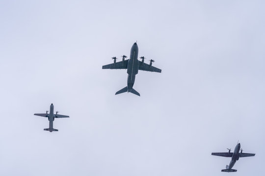 Paris, France - 07 17 2019: Air show of July 14. Support to fighters