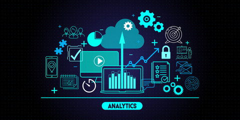 Business data analytics process management with KPI financial charts and graph and automated marketing dashboard. - obrazy, fototapety, plakaty