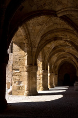 Rhodes Old City - Hospital of the Knights, the medieval loggiato. Today Archaeological museum. Dodecanese Islands, Greece