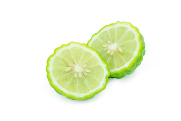 Sliced bergamot isolated on white background with clipping path.