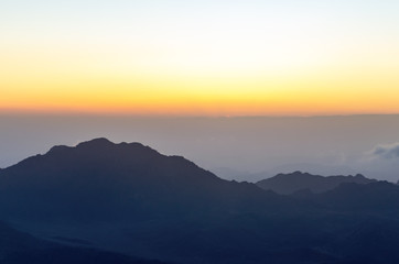 View from the mountain of Moses, a beautiful sunrise in the mountains of Egypt
