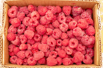 box of fresh ripe raspberry