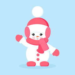 Snowman girl with pink clothes in hello or hi pose.