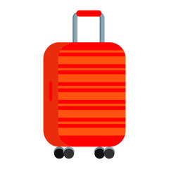 Vector illustration of bright red with orange stripes large polycarbonate travel plastic suitcase with wheels