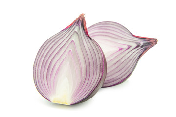 Red sliced onion isolated on white background with clipping path..