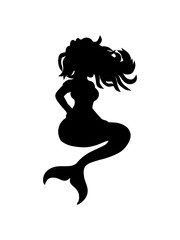 silhouette meerjungfrau sitzend sexy frau weiblich girl schöne hübsche haare mädchen fisch flosse silhouette schwimmen meer wasser clipart design cool