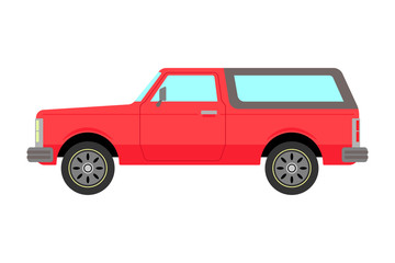 Fototapeta na wymiar Classic pickup. Old red SUV. Side view. Vector drawing. Isolated object on white background. Isolate.