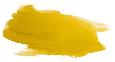 Fototapeta na wymiar yellow watercolor stain on white background isolated. Textured design element